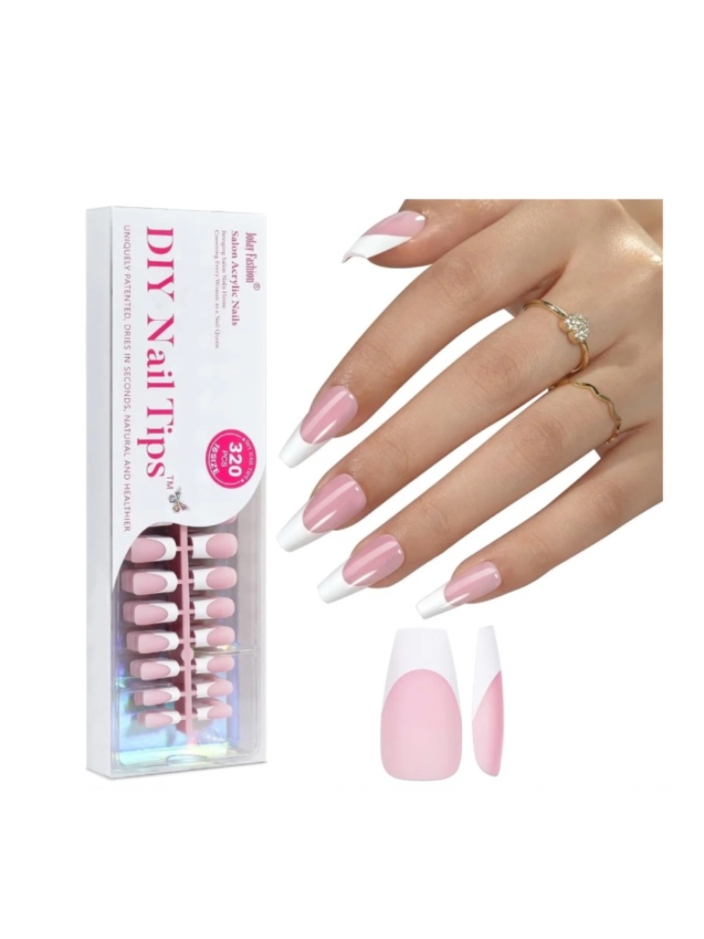 Pink And White French Tip Medium Coffin Press-On Nails